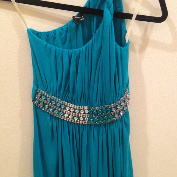 One shoulder Blue Sky dress with crystals