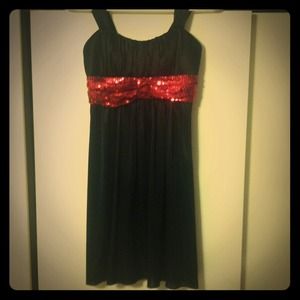 Black satin dress w/ pink sequence sash!