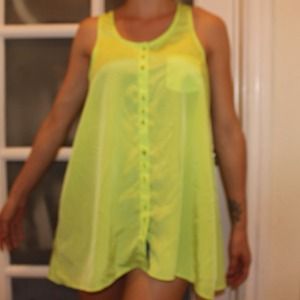Neon button up tank top flowy