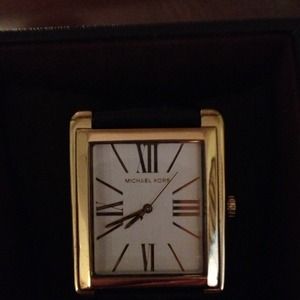 Black leather MK watch with gold frame