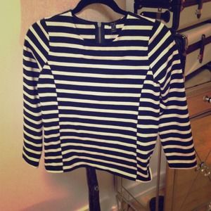 J crew black and white striped top NWT