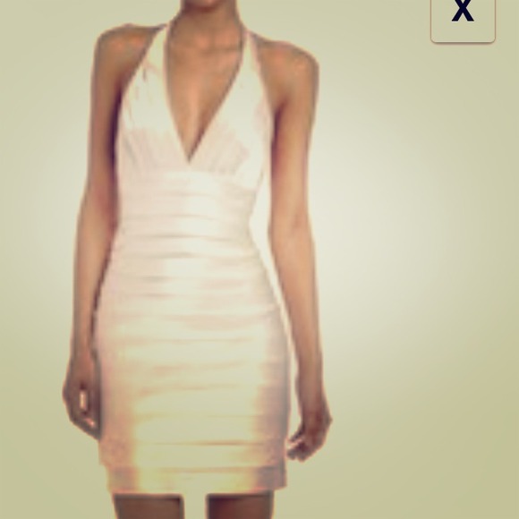 BCBG Max Azria MALIN SATIN LASER CUT HALTER DRESS