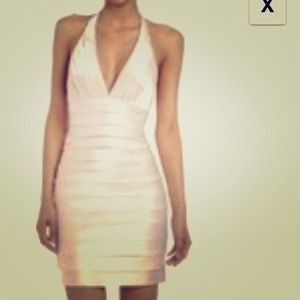 BCBG Max Azria MALIN SATIN LASER CUT HALTER DRESS