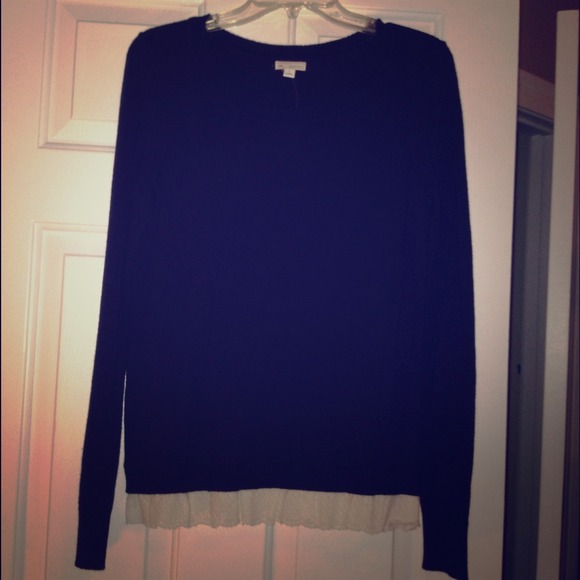 Brand new navy sweater with lace trim