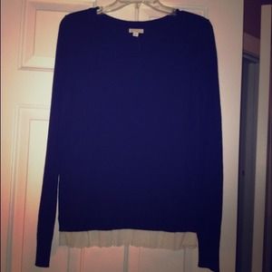 Brand new navy sweater with lace trim