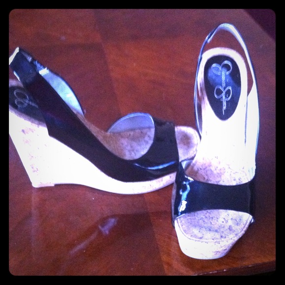 Jessica Simpson patent leather and cork wedge
