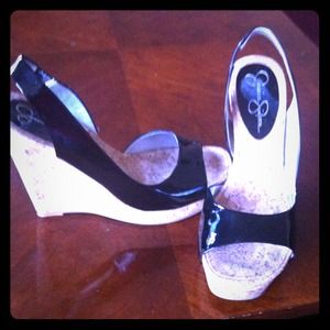 Jessica Simpson patent leather and cork wedge