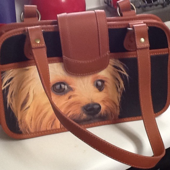 Yorkie leather trimmed shoulder handbag