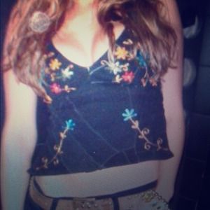 .BUNDLE. Black leather top and bebe green corset