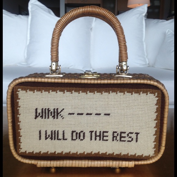 Vintage Embroidered Wicker Handbag