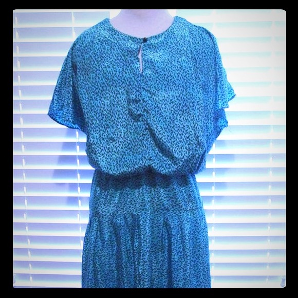 SOLD Vintage Teal and Black Dress