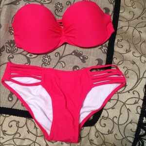 Super hot red strappy bathing suit