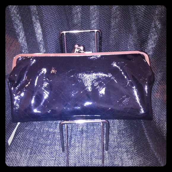 Black patent Hobo inspired clutch NWT