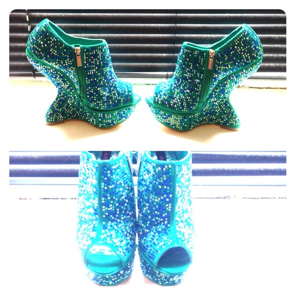 Peep Toe Wedge heels with rhinestones