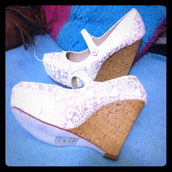 Gold wedges with lace overlay