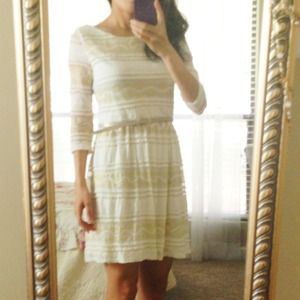 White and gold lace party dress size small