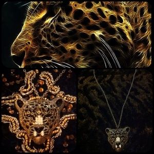 Host pickGold leopard necklac rhinestone filigre