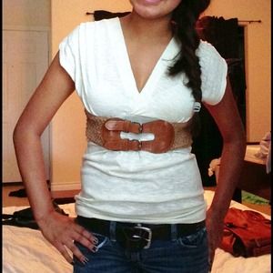Beige Top with Brown Belt
