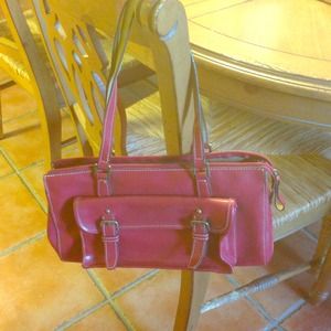 Magenta and camel colored purse