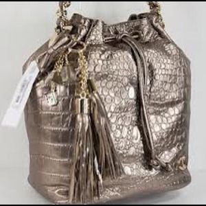 100% Auth Just Cavalli Bronze Leather Bucket Bag
