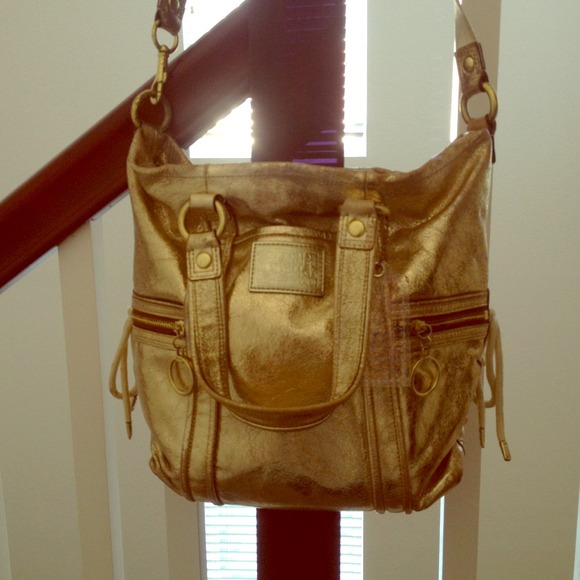 Auth Coach poppy gold handbag