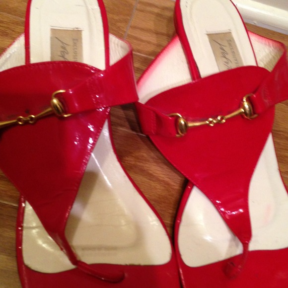 SOLD!! Red sandals with gold buckle - Picture 2 of 3