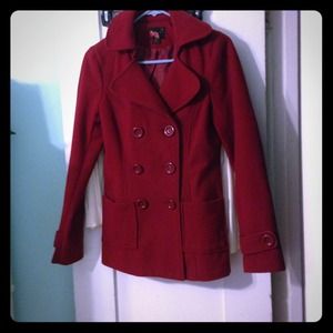 Forever 21 Dark Red Double Breasted Pea Coat