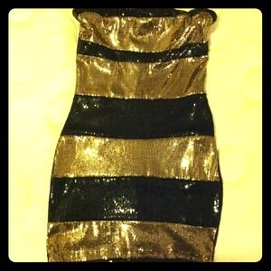 Sequin black and gold mini dress