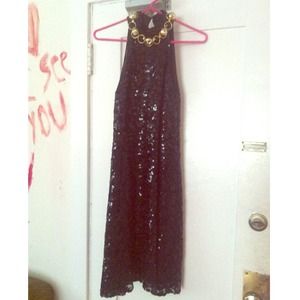 Vintage, black, sequin cocktail dress. Circa 1980.