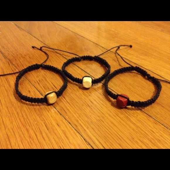 Set of 3 Wooden Beads Black Hemp Bracelets