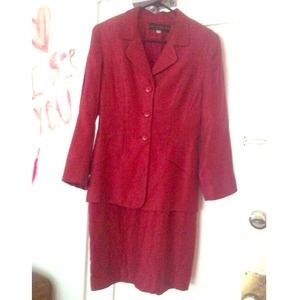 Red, two piece dress suit. 1982. Kelly Graham. NY