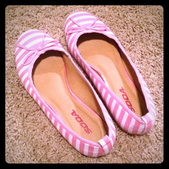 Pink & White Striped SODA Ballet Flats
