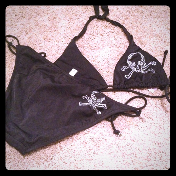Skull Rhinestone Embelleshed String Bikini!