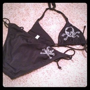 Skull Rhinestone Embelleshed String Bikini!