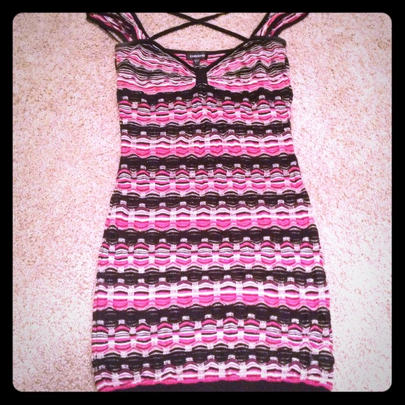 Sexy Pink, Black & Gold BeBe Holiday Party Dress