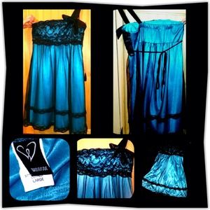 Aqua blue & black lace formal party dress