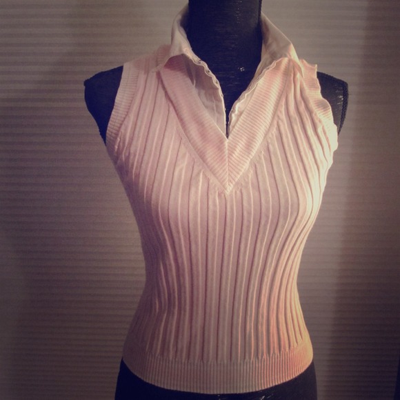 Preppy light pink sleeveless collar shirt