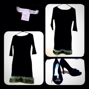 Elegant Black 3/4 sleeve dress with furry trim
