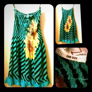 Blue & Black striped sundress with yellow flower