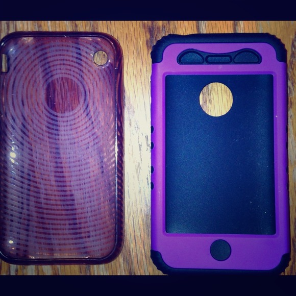 two 3G iPhone cases purple and black, clear ppl