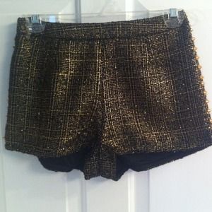 High waisted black and gold tweed shorts