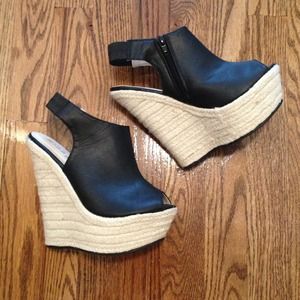 Black Faux Leather Wedge