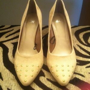 H&M Gold Studded Tan Pointed Toe Heels