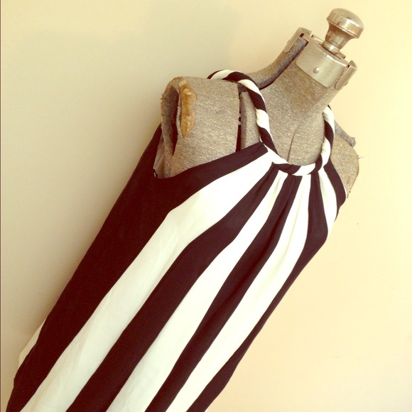 Black & Cream Striped Silk Dress - Picture 1 of 4