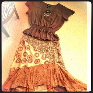 Blouse,  Cami, and Patterned Animal Print Skirt