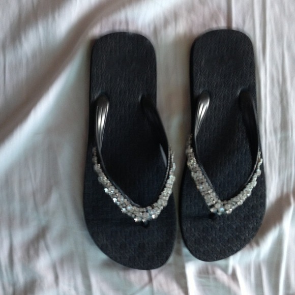 Black Bling flip flops