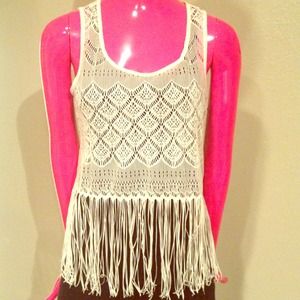 Cream crochet fringe top