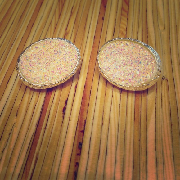 Handmade Gem Earrings in White Luster