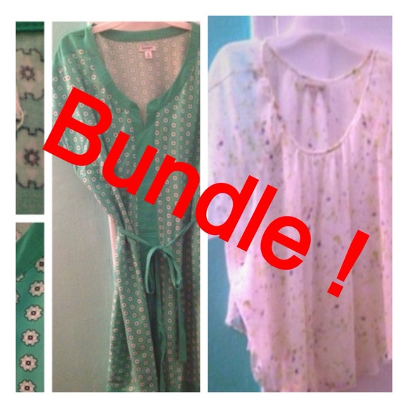 Green dress & sheer floral top
