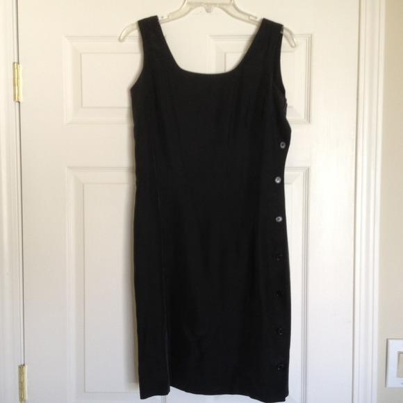 100%Silk Dark navy blue dress button up side